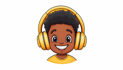 Happy boy with headphones listening to music