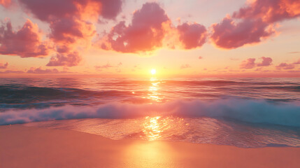 Golden Sands at Sunset: Tranquil Beach and Ocean Waves at Twilight