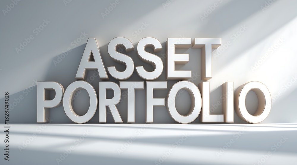 Poster asset portfolio concept displayed in large 3d lettering on a minimalistic background