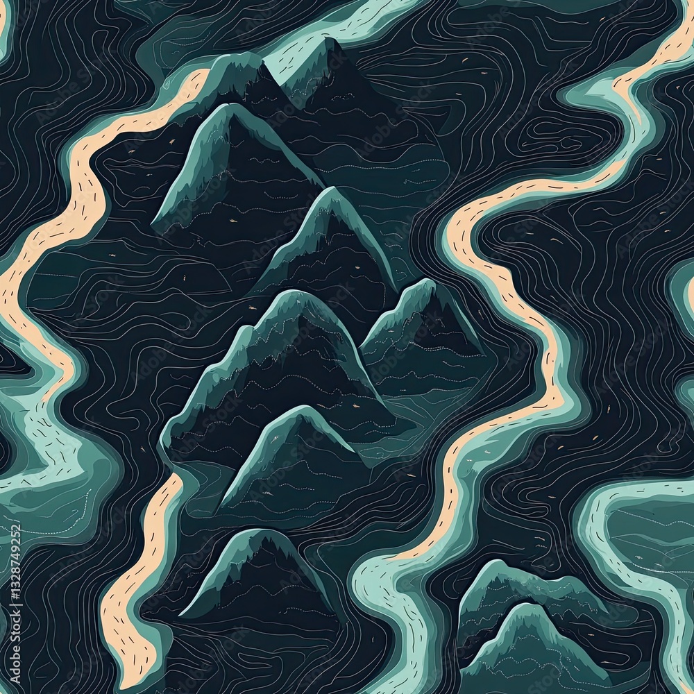 Poster Satellite Inspired Winding Mountain Patterns Abstract Background Texture for Tech Designs