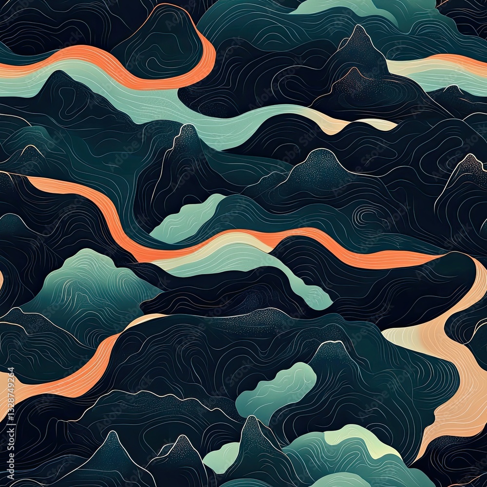 Poster satellite inspired winding mountain patterns abstract background design
