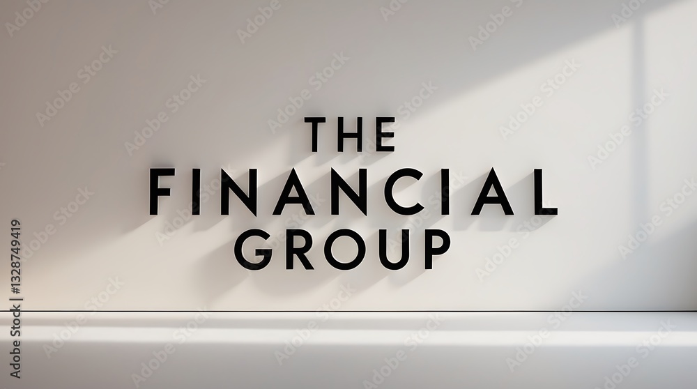 Poster simple wall display for a financial group with strong typography in a modern setting