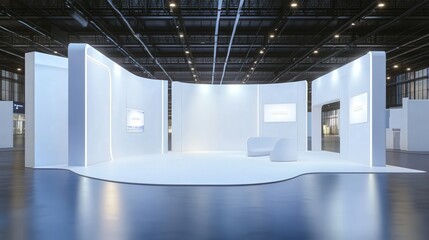 Modern White Exhibition Booth Design In A Large Venue