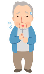 不安そうなシニア男性　表情ポーズ　高齢者　後期高齢者