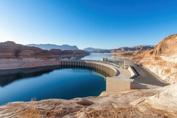 High Angle View of a Dam Reservoir Featuring the Operational Center Amidst Scenic Surroundings