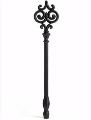 Artfully crafted hand-forged iron fireplace poker with ornate details, elegantly displayed on a white background, ideal for enhancing any upscale fireplace.