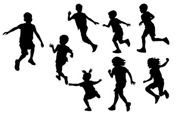 shadow shilloute People The children are playing Chase happily gesture
