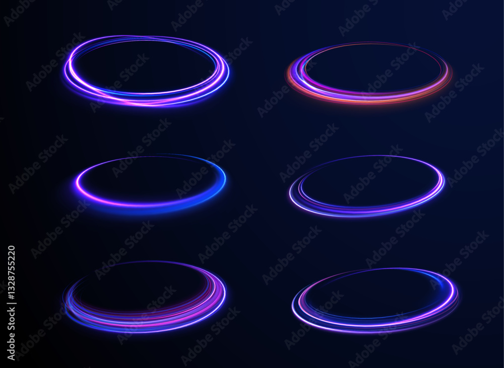 Aufkleber ethereal light portals: a mesmerizing array of vibrant neon ovals and swirling energy loops that res