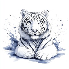 Fototapeta premium Majestic White Tiger in Ink and Watercolor