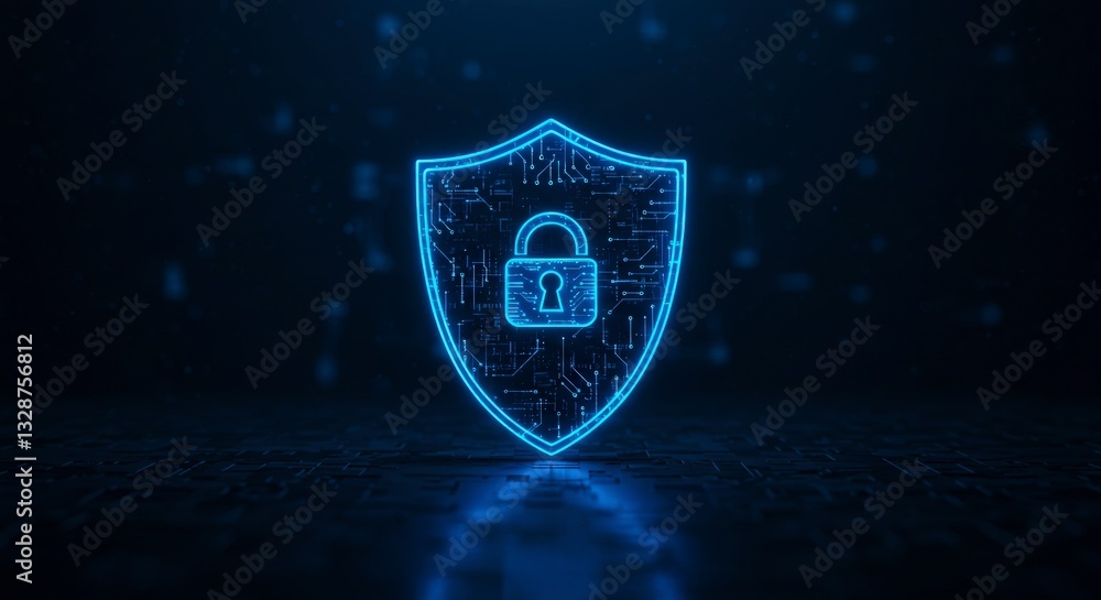 Aufkleber glowing shield with padlock shows network security and data protection