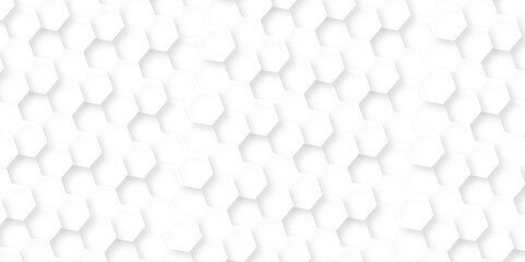 Geometric creative white abstract grid hexagon wallpaper background. Futuristic honeycomb white mosaic design. Seamless cell background. Abstract honeycomb background.	