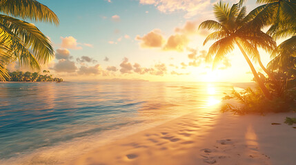 Golden Sands at Sunset: Tranquil Beach and Ocean Waves at Twilight