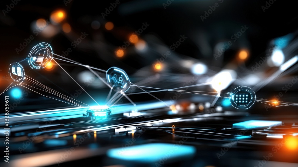 Poster innovative technology interaction digital realm abstract visualization high-tech environment close-u