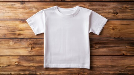 Plain White T-Shirt on Wooden Table Background for Fashion Use