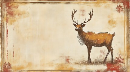 A Regal Deer Standing Within A Vintage Christmas Themed Background