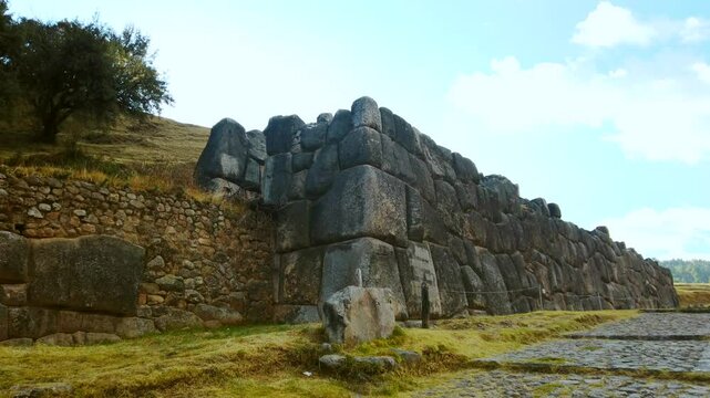 Stunning view of Sacsayhuam&aacute;n&rsquo;s famous monolithic stone wall with no tourists present, Cusco, Peru