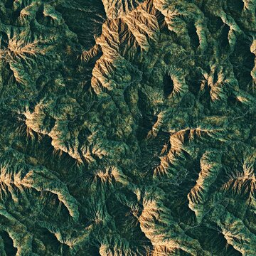 Stunning Satellite View of Majestic Mountain Ranges Ideal for Geographic Presentations and Travel Brochures
