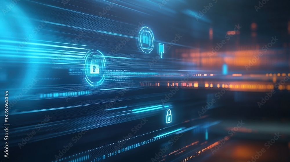 Poster Digital data transfer security virtual environment infographic high-tech setting abstract viewpoint cybersecurity concept