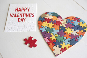 Heart object made of puzzle pieces. Make complete heart. Jigsaw puzzle pieces in form of heart.