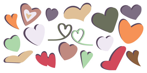 A collection of pastel hearts in muted earthy tones. Suitable for Valentines Day, romantic decorations, greeting cards, wedding designs and digital art projects