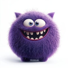 Fototapeta premium Fluffy indigo monster emoji with a playful expression and soft round body, isolated on clear white background