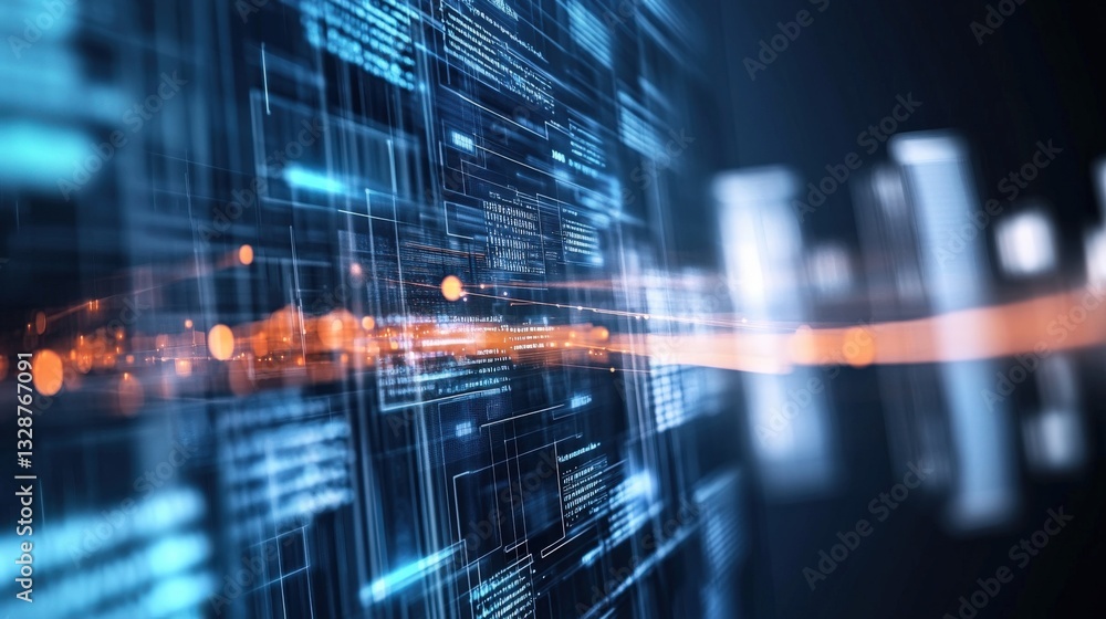 Poster data visualization event showcasing innovative technology solutions in a digital environment with fu