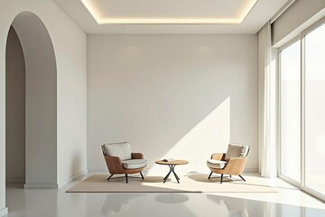 Minimalist modern interior with clean lines and simple furniture, embodying serene simplicity and functional elegance.