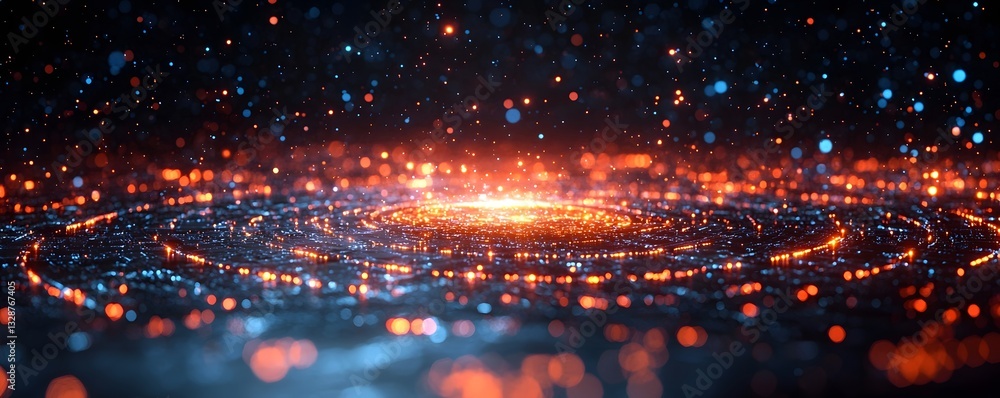 Poster futuristic holographic panel with quantum entanglement visualizations of real time global data trans