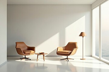 Minimalist modern interior with clean lines and simple furniture, embodying serene simplicity and functional elegance.