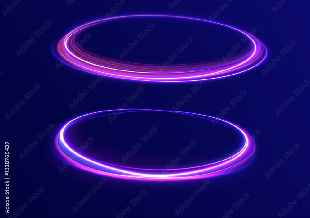Poster ethereal light portals: a mesmerizing array of vibrant neon ovals and swirling energy loops that res