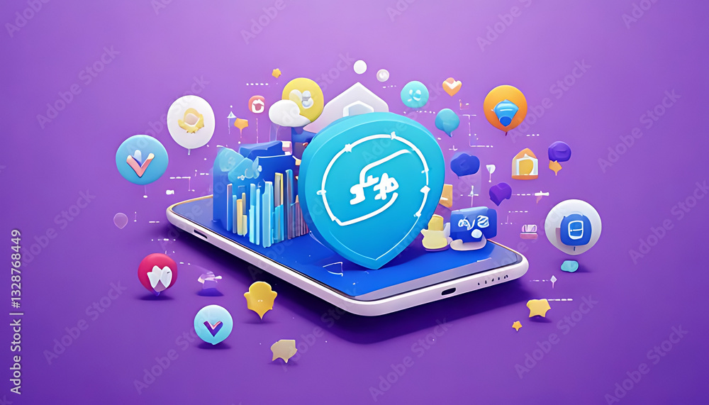 Aufkleber digital innovation in mobile app development tech hub graphic design vibrant environment close-up