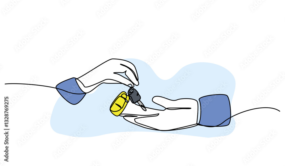 Poster vector illustration of receiving car keys. modern flat in continuous line style.