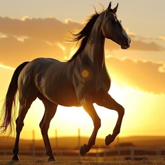 Majestic Horse Runs at Sunset