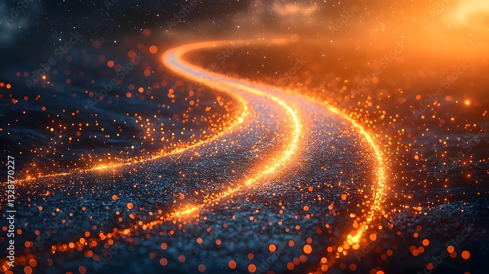 Poster glowing quantum particles bridge connecting two continents futuristic quantum network concept