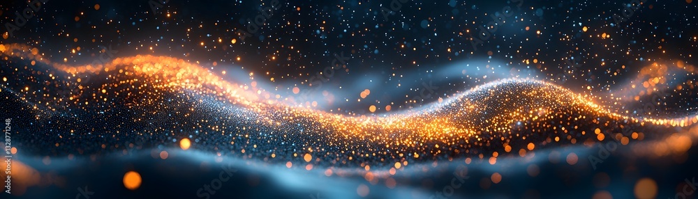 Poster surreal quantum internet visualization with glowing entangled particles bridging physical and digita