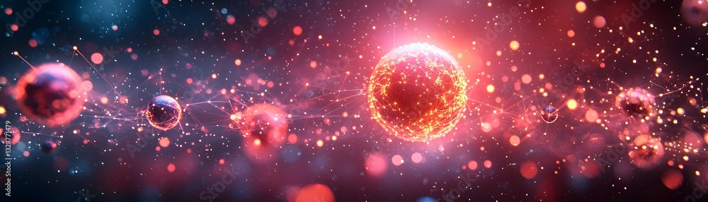 Poster surreal glowing quantum internet representation with entangled particles