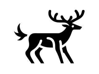 Powerful Deer Silhouette Logo Design for Branding ,This bold, black silhouette of a deer head with large antlers is set within a circle, creating a strong, impactful graphic.