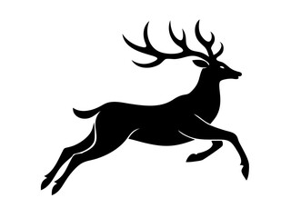 Powerful Deer Silhouette Logo Design for Branding ,This bold, black silhouette of a deer head with large antlers is set within a circle, creating a strong, impactful graphic.