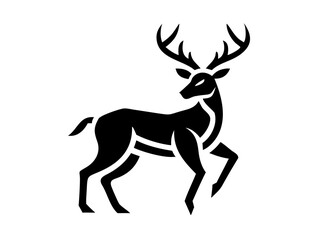 Powerful Deer Silhouette Logo Design for Branding ,This bold, black silhouette of a deer head with large antlers is set within a circle, creating a strong, impactful graphic.
