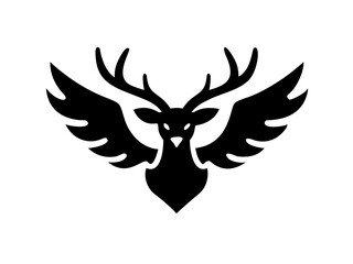 Powerful Deer Silhouette Logo Design for Branding ,This bold, black silhouette of a deer head with large antlers is set within a circle, creating a strong, impactful graphic.