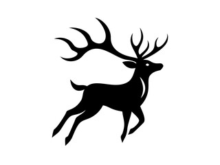 Powerful Deer Silhouette Logo Design for Branding ,This bold, black silhouette of a deer head with large antlers is set within a circle, creating a strong, impactful graphic.