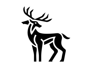 Obraz premium Powerful Deer Silhouette Logo Design for Branding ,This bold, black silhouette of a deer head with large antlers is set within a circle, creating a strong, impactful graphic.