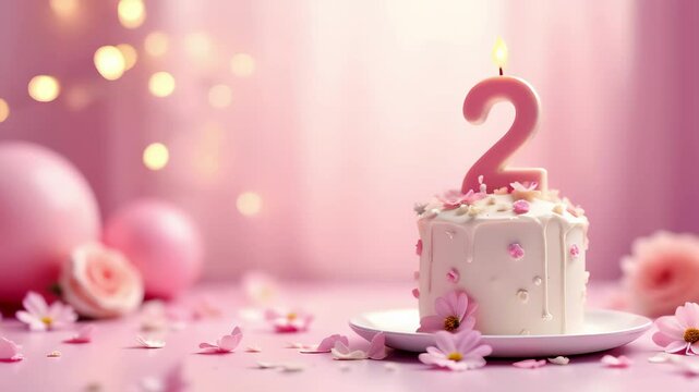 Perfectly decorated cake for the second virtual day of celebration with soft pink floral accents. Animated banner.