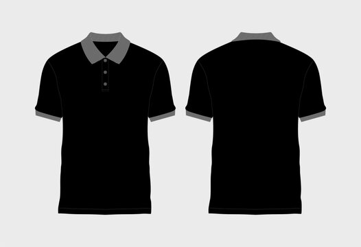 Polo Shirt Mockup technical fashion illustration template. t-shirt colar fashion flat technical drawing template, short sleeve, buttons tshirt, relaxed fit, front n back view, men CAD mockup. line art