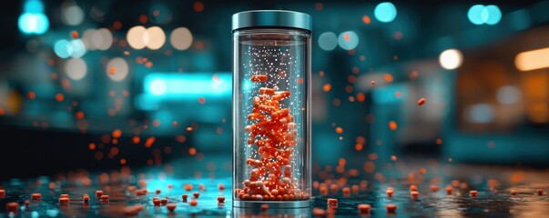 Explore the future of medicine with a transparent digital pill bottle This innovative design displays the remaining dosage count, ensuring accurate medication management Witness the seamless