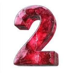 Number 2 with a polished garnet gemstone texture, isolated on a pure white background