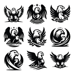 Eagle family baby vector silhouette clipart  logo icon set black & white