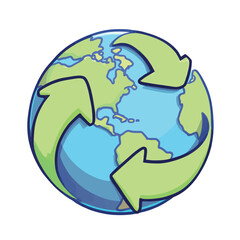 Green arrows rotating around planet earth promoting recycling