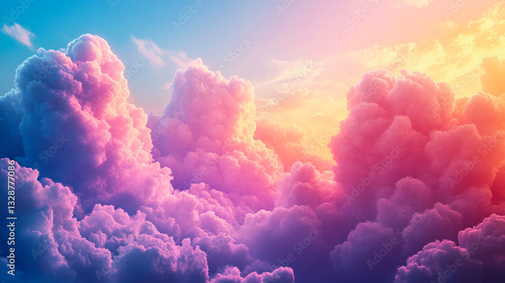Aufkleber 3d render abstract fantasy background of colorful sky with neon clouds isolated on a white backgroun