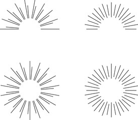 Vintage sunburst set. Bursting rays sunrise firework starburst blast, Radiant Spark. Rays....